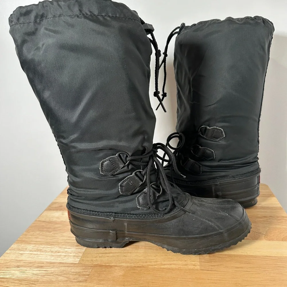 Vintage Black Sorel Snowlion Winter Boots Waterproof Nylon Rubber Canada Women 9 - Picture 5 of 11